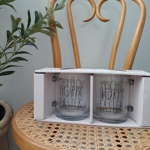 BNIB Rae Dunn Hoppy Easter Clear Glass Mugs